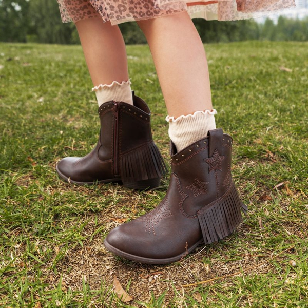 Girls Star Pattern Western Cowgirl Boots - BROWN - 1